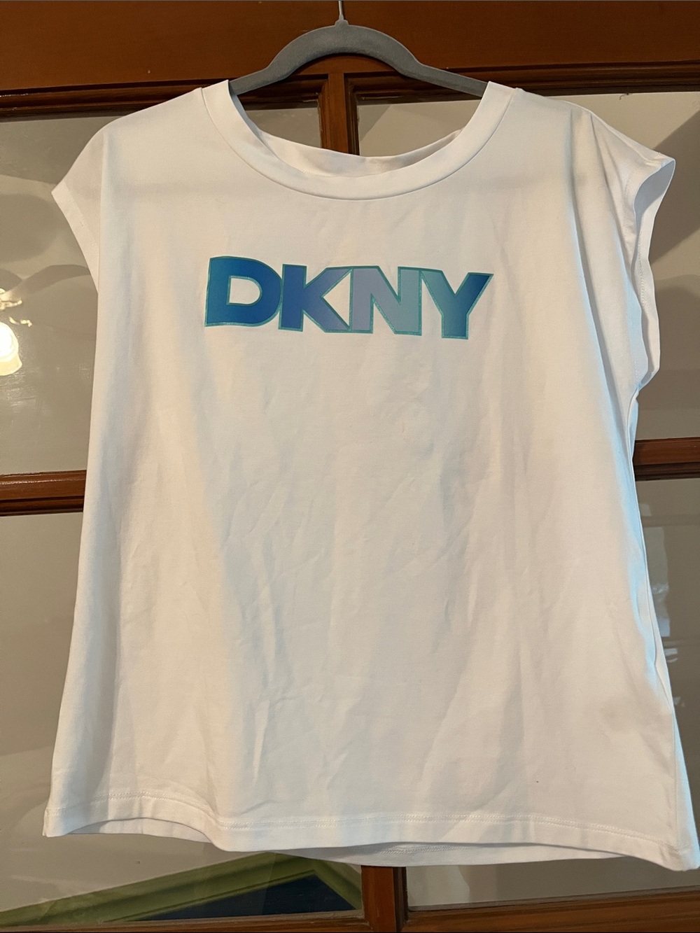 DKNY White Tee with Teal-Blue Logo